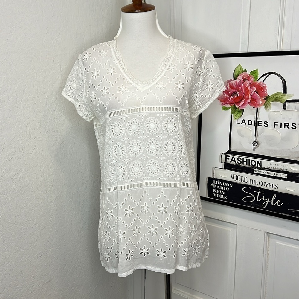 Johnny Was White Eyelet Blouse Size XS